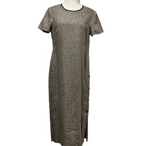 Talbots Linen Midi-Maxi Dress, Black White Mini Houndstooth, USA, 10